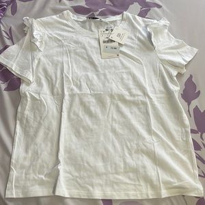 Zara white shoulder ruffle T-shirt